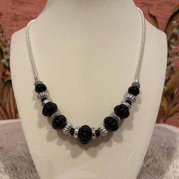 Napier Black and Silver Beaded Necklace - Picture 2 of 4